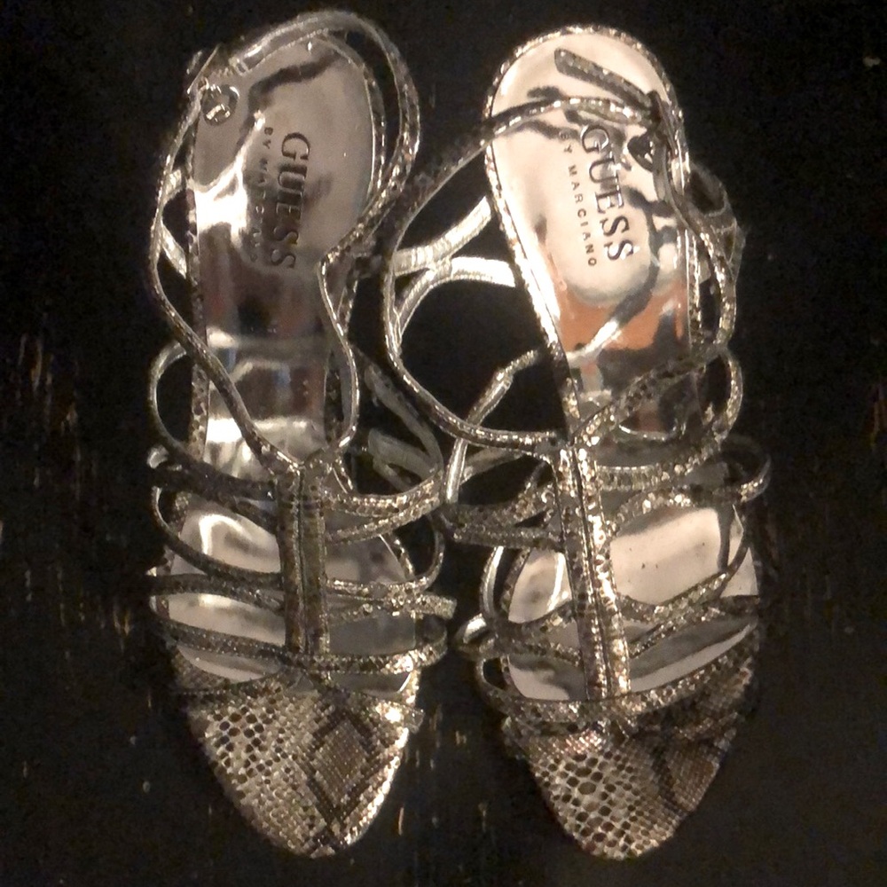 Guess by Marciano Silver Strappy Pumps